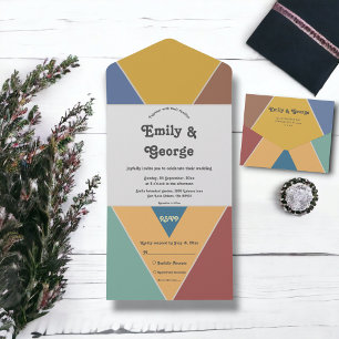 Invitation Tout En Un Moderne tendance rétro coloré Art Déco chic Mariag