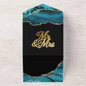 Invitation Tout En Un Moderne Turquoise et doré Agate Mariage en pierre (Dehors)