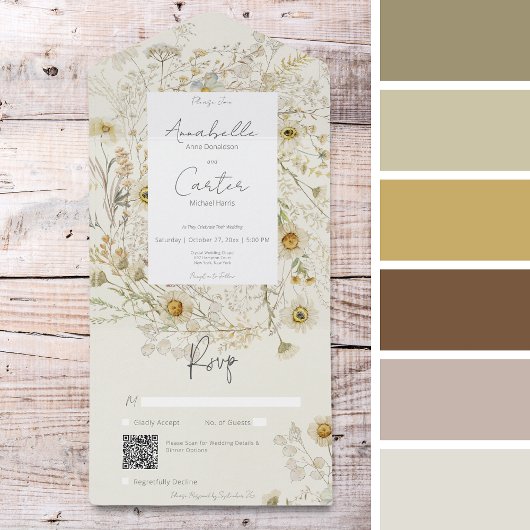 Invitation Tout En Un Modernes marguerites à séchage rustique Code QR fl