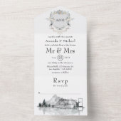 Invitation Tout En Un Monogram Crest Mariage Lakeside (À l'intérieur)