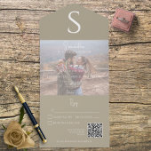 Invitation Tout En Un Monogram Modern Photo Kaki QR Code