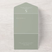 Invitation Tout En Un Monogram Modern Photo Sage Vert Pas de dîner (Dehors)