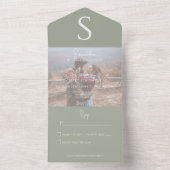 Invitation Tout En Un Monogram Modern Photo Sage Vert Pas de dîner (À l'intérieur)