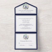 Invitation Tout En Un Monogramme Ancre nautique Mariage de marine (À l'intérieur)