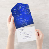 Invitation Tout En Un Monogramme bleu brillant en argent (Déchirure)