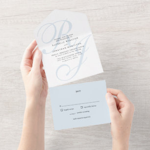Invitation Tout En Un Monogramme bleu foncé tout en un Mariage
