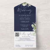 Invitation Tout En Un Monogramme bleu marine QR Code Mariage (À l'intérieur)