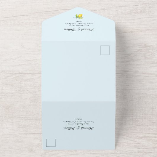 Invitation Tout En Un Monogramme Crest aquarelle Lemons Mariage (Dehors)