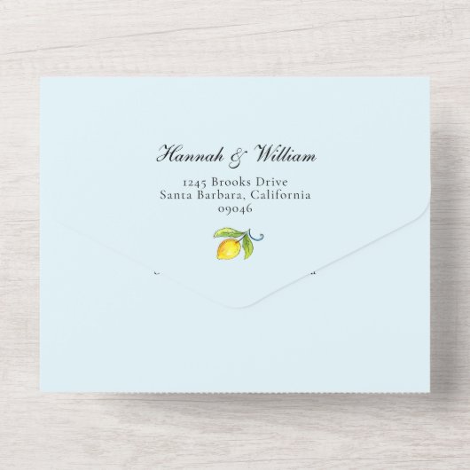 Invitation Tout En Un Monogramme Crest aquarelle Lemons Mariage (Verso)