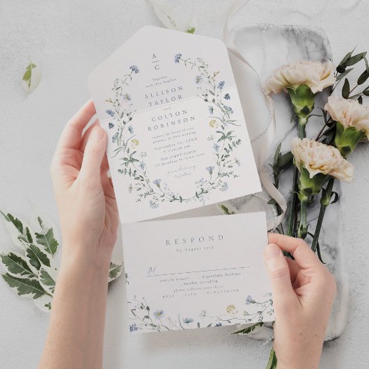 Invitation Tout En Un Monogramme de mariage rustique boho fleur sauvage 