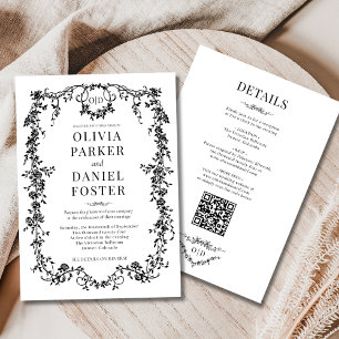 Invitation Tout en Un Monogramme de Mariage Victorien Noir