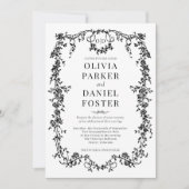 Invitation Tout en Un Monogramme de Mariage Victorien Noir (Devant)