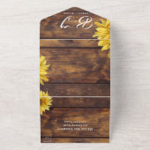 Invitation Tout En Un Monogramme de tournesol en bois rustique Mariage p (Dehors)