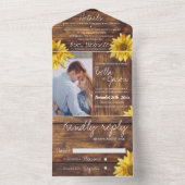 Invitation Tout En Un Monogramme de tournesol en bois rustique Mariage p (À l'intérieur)