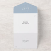 Invitation Tout En Un Monogramme Dusty Blue Modern Script Mariage (Dehors)