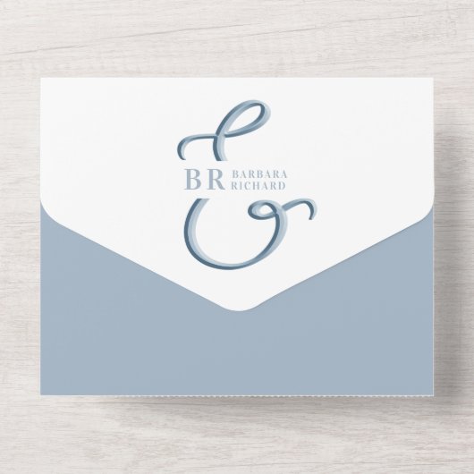 Invitation Tout En Un Monogramme Dusty Mariage bleu tout en une invitati (Verso)