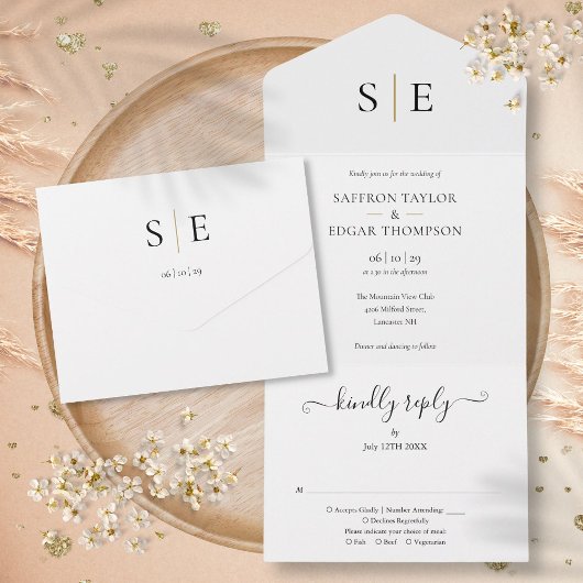 Invitation Tout En Un Monogramme Elegant Gold Black Mariage