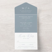 Invitation Tout En Un Monogramme élégant moderne Dusty Mariage bleu (À l'intérieur)