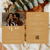 Invitation Tout en un monogramme élégant QR Code Mariage