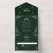 Invitation Tout En Un Monogramme et Mariage des flèches Emerald Green (À l'intérieur)