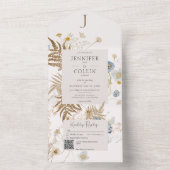 Invitation Tout En Un Monogramme Fleur sauvage rustique sur Cream QR Cod (À l'intérieur)