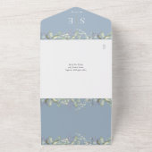 Invitation Tout En Un Monogramme Floral QR Code Dusty Mariage bleu (Dehors)