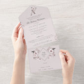 Invitation Tout En Un Monogramme floral rose vif Classique Mariage éléga (Déchirure)