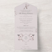 Invitation Tout En Un Monogramme floral rose vif Classique Mariage éléga (À l'intérieur)