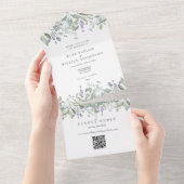 Invitation Tout En Un Monogramme floral Sage Lilac Code QR Mariage (Déchirure)