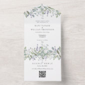 Invitation Tout En Un Monogramme floral Sage Lilac Code QR Mariage (À l'intérieur)