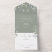 Invitation Tout En Un Monogramme Floral Verdure Sage Vert Mariage (À l'intérieur)