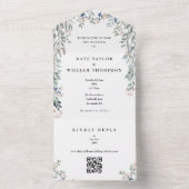 Invitation Tout En Un Monogramme floral vert QR Code Mariage (À l'intérieur)