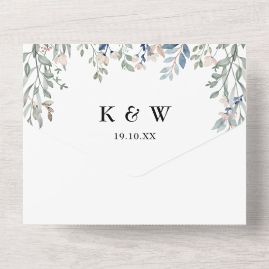 Invitation Tout En Un Monogramme floral vert QR Code Mariage (Verso)