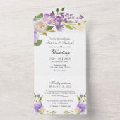 Invitation Tout En Un Monogramme Floral Violet Mariage élégant (À l'intérieur)