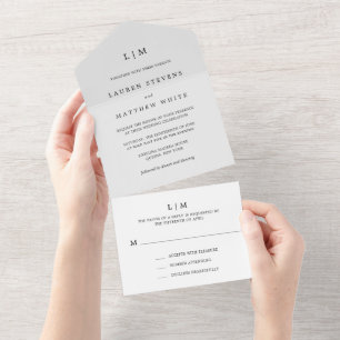 Invitation Tout En Un Monogramme gris clair simple Mariage élégant