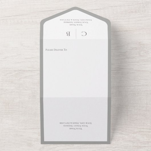 Invitation Tout En Un Monogramme gris et blanc Code QR minimal (Dehors)