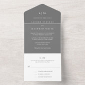 Invitation Tout En Un Monogramme gris foncé simple Mariage élégant (À l'intérieur)
