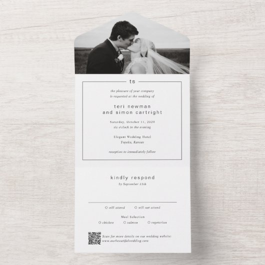 Invitation Tout En Un Monogramme intemporel QR Code Mariage moderne (À l'intérieur)