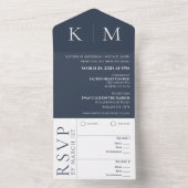 Invitation Tout En Un Monogramme-Mariage bleu et blanc- (À l'intérieur)