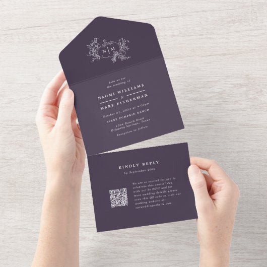 Invitation Tout En Un Monogramme Mariage de vignes citrouilles avec RSVP (Déchirure)