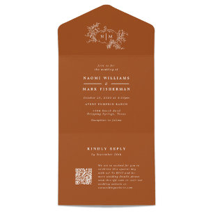 Invitation Tout En Un Monogramme Mariage de vignes citrouilles avec RSVP