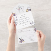 Invitation Tout En Un Monogramme | Mariage d'Halloween floral squelette (Déchirure)