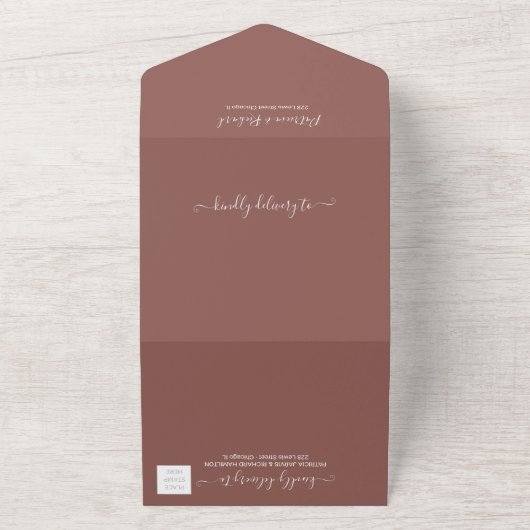 Invitation Tout En Un Monogramme Mariage En Terracotta Tout En Un (Dehors)
