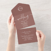 Invitation Tout En Un Monogramme Mariage En Terracotta Tout En Un (Déchirure)