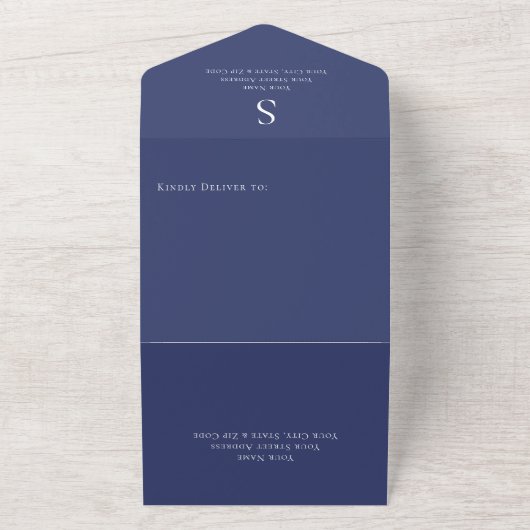 Invitation Tout En Un Monogramme Marine bleu QR Code (Dehors)