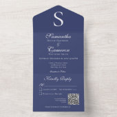 Invitation Tout En Un Monogramme Marine bleu QR Code (À l'intérieur)