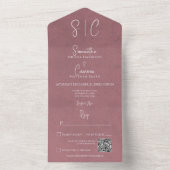 Invitation Tout En Un Monogramme minimal rose moderne QR Code (À l'intérieur)