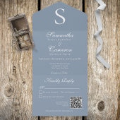 Invitation Tout En Un Monogramme moderne Dusty Blue QR Code