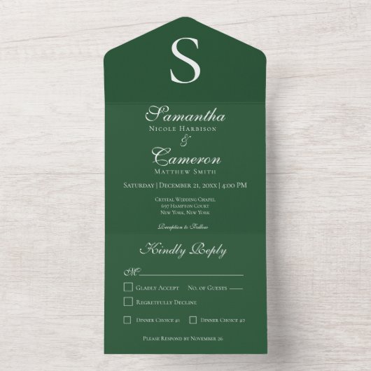 Invitation Tout En Un Monogramme moderne Emerald Green (À l'intérieur)