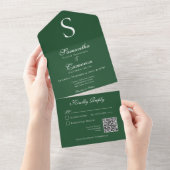Invitation Tout En Un Monogramme moderne Emerald Green QR Code (Déchirure)